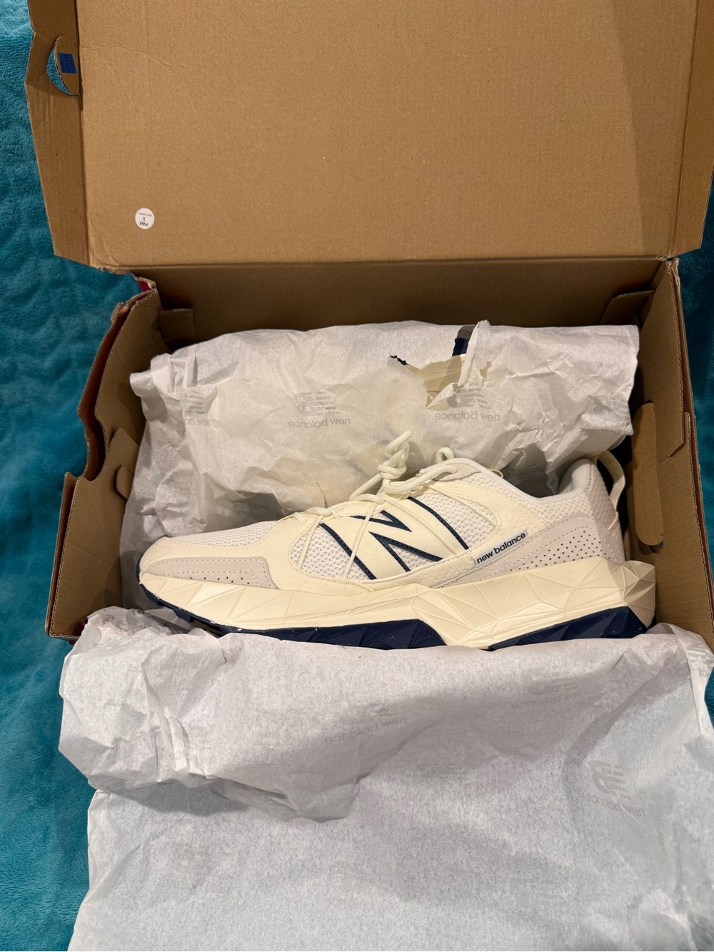 New in Box New Balance Cream/Navy Men's Trail Running Tektrel Sneakers